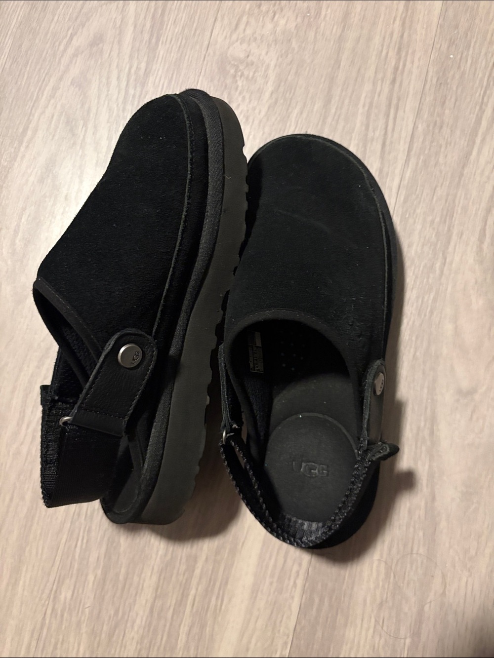 UGG Black Suede Slip-On Clogs with Adjustable Back Strap